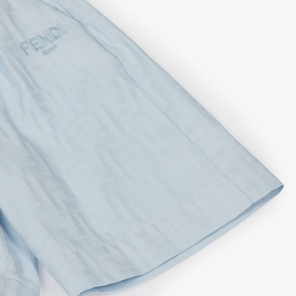 Fendi-Boys Blue Cotton Jacquard FF Shorts | Childrensalon