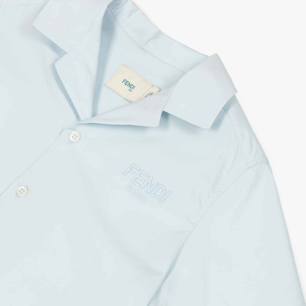 Fendi-Boys Blue Cotton Short Sleeve Shirt | Childrensalon