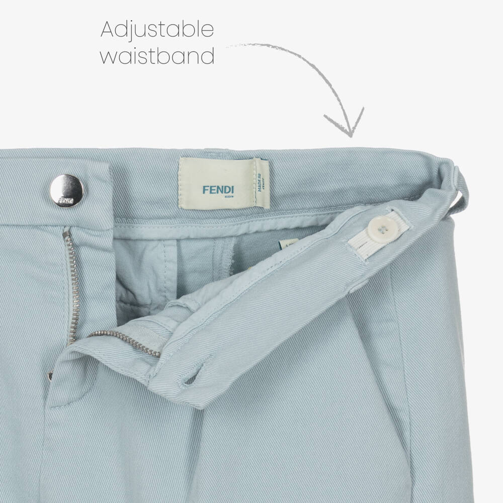 Fendi-Boys Blue Cotton Twill Bermuda Shorts | Childrensalon