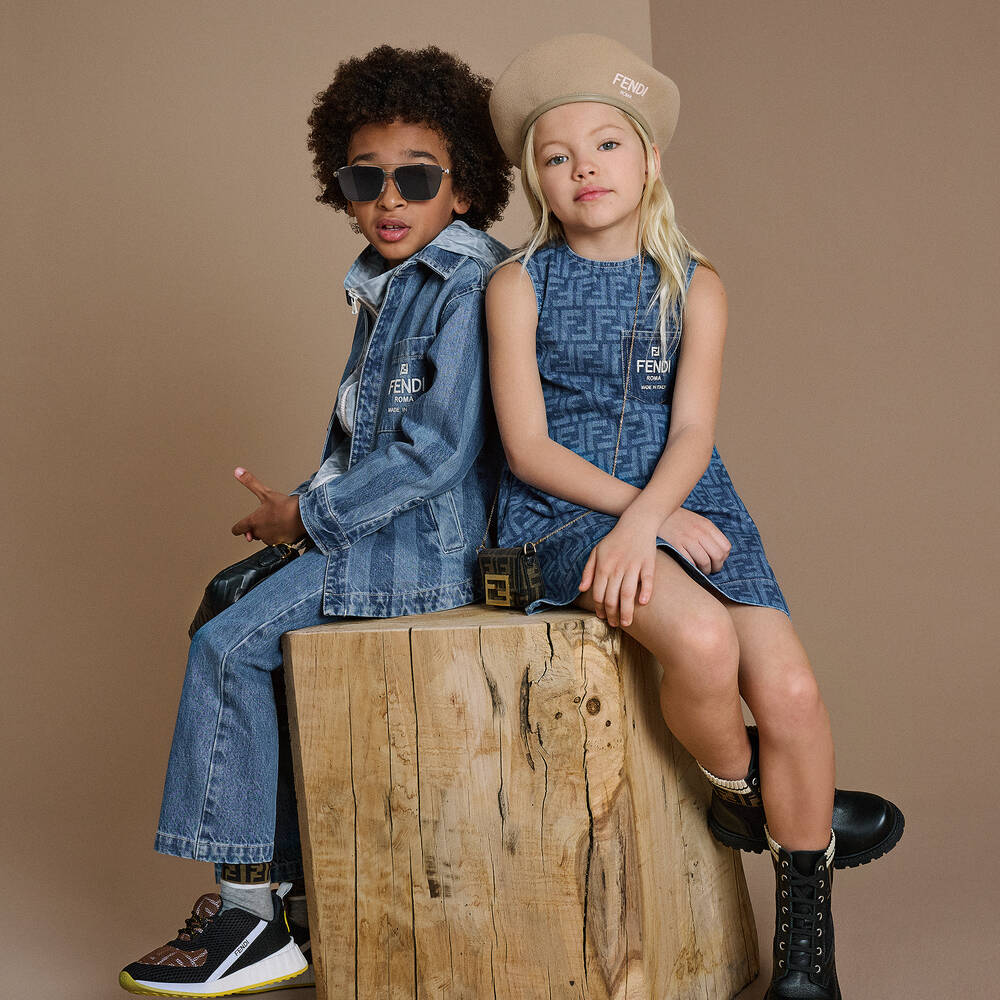 Fendi-Boys Blue Denim FF Logo Jeans | Childrensalon