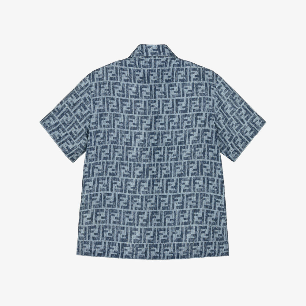 Fendi - Boys Blue FF Logo Linen Shirt | Childrensalon