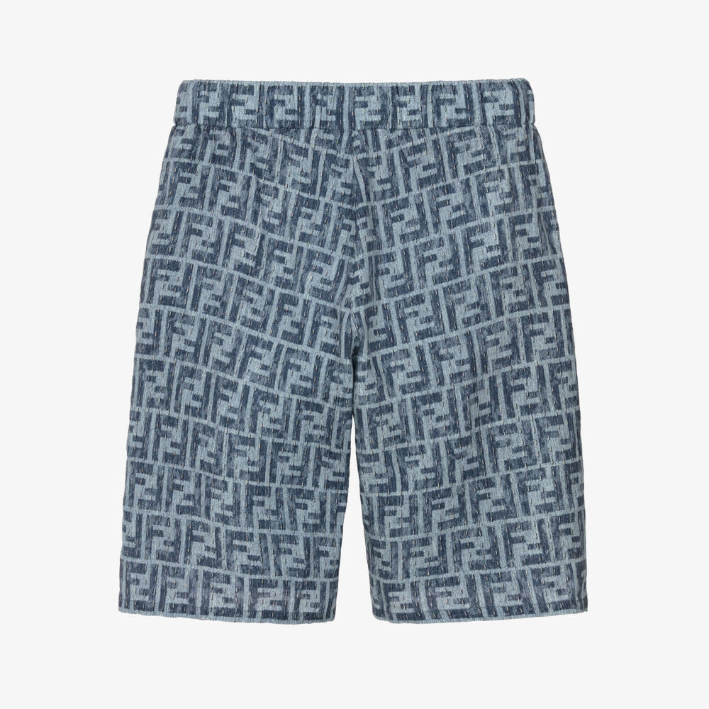 Fendi - Boys Blue FF Logo Linen Shorts | Childrensalon