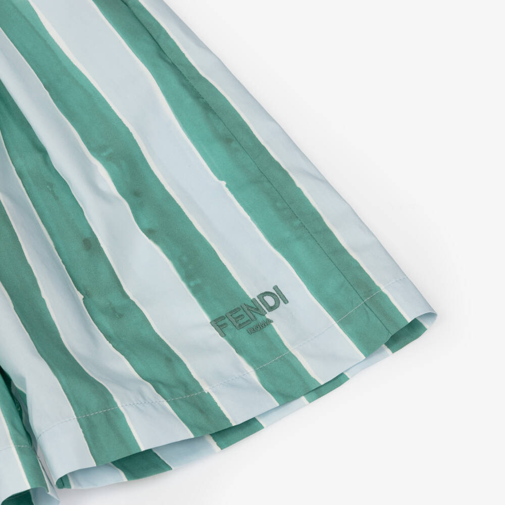 Fendi-Boys Blue & Green Stripe Cotton Shorts | Childrensalon
