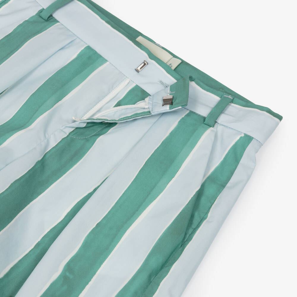 Fendi-Boys Blue & Green Stripe Cotton Shorts | Childrensalon