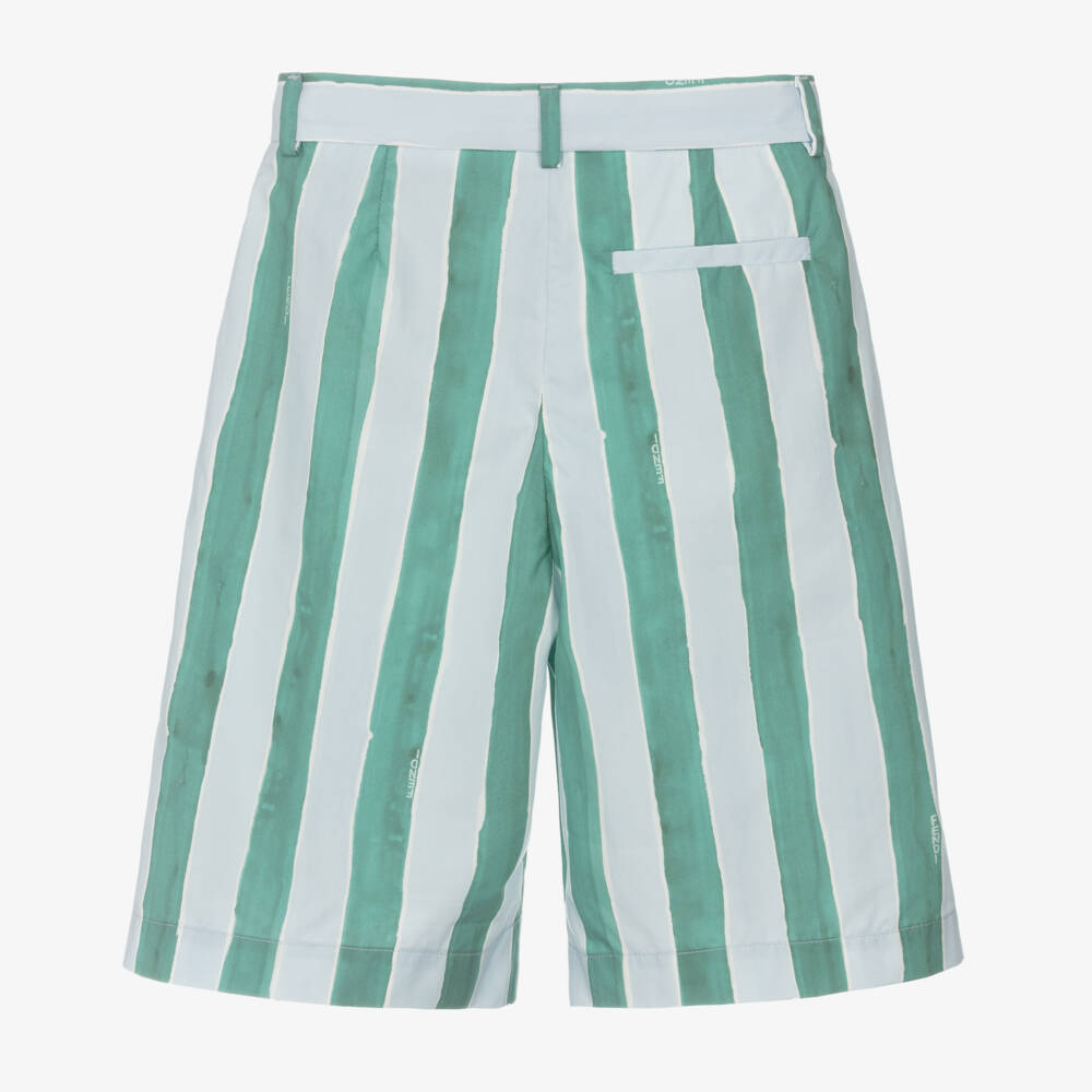Fendi-Boys Blue & Green Stripe Cotton Shorts | Childrensalon