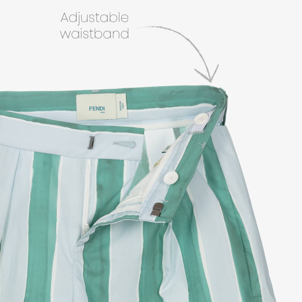 Fendi-Boys Blue & Green Stripe Cotton Shorts | Childrensalon