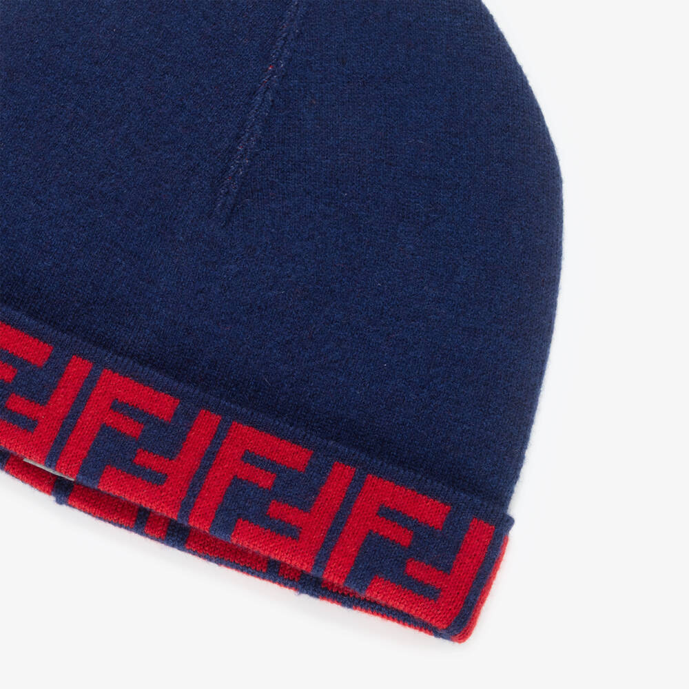 Fendi-Шапка бини сине-красная двусторонняя из шерсти и кашемира для мальчиков | Childrensalon