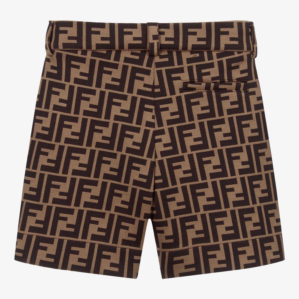 Fendi-Boys Brown FF Jersey Shorts | Childrensalon