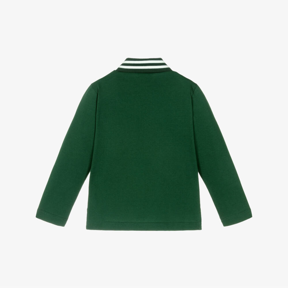 Fendi-Boys Green Crest Logo Cotton Polo Shirt | Childrensalon