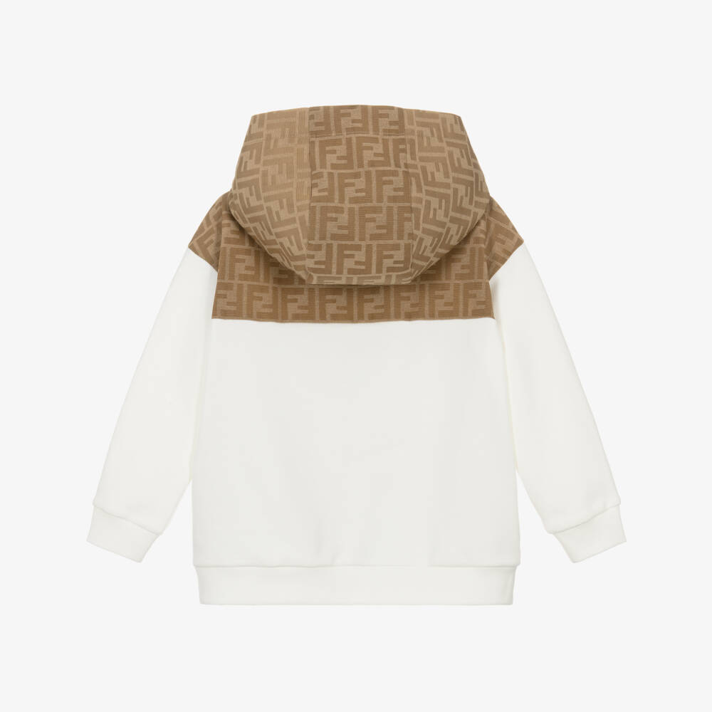 Fendi-Boys Ivory & Beige Cotton Zip-Up Hoodie | Childrensalon