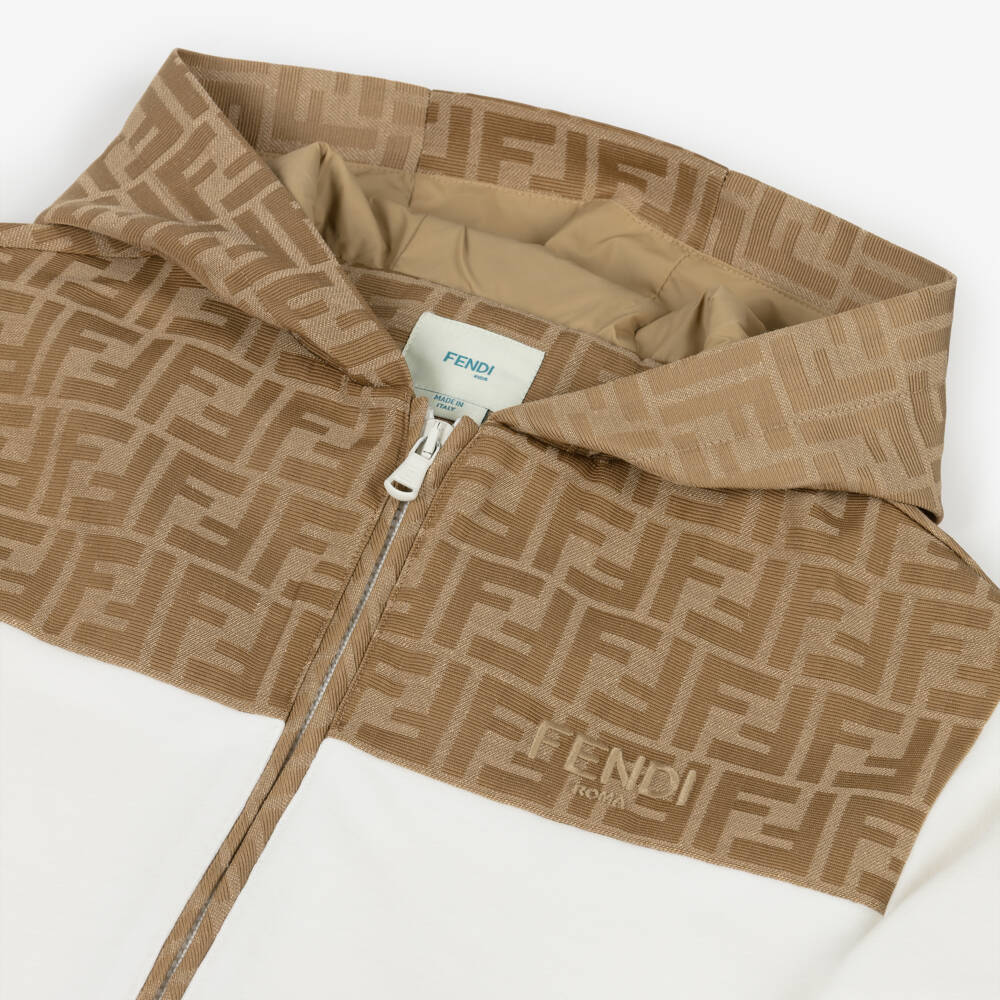 Fendi-Boys Ivory & Beige Cotton Zip-Up Hoodie | Childrensalon
