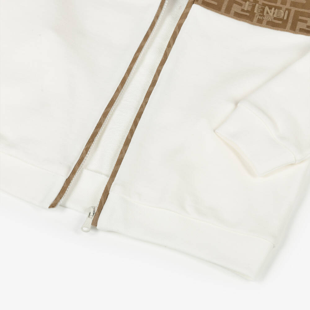 Fendi-Boys Ivory & Beige Cotton Zip-Up Hoodie | Childrensalon