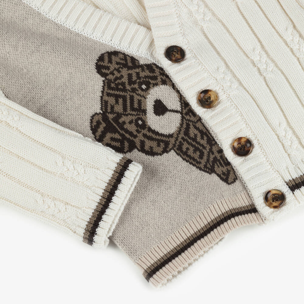 Fendi-Кардиган кремово-бежевый с мишкой Тедди для мальчиков | Childrensalon