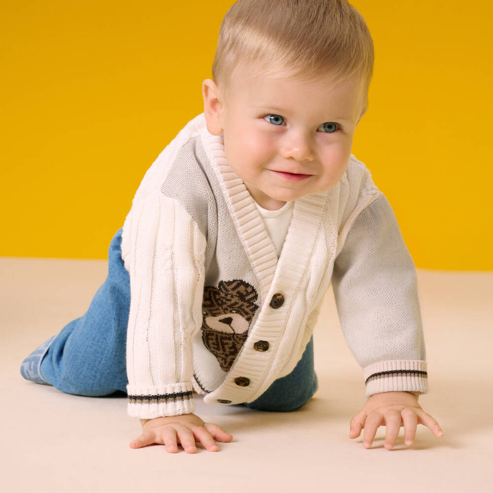 Fendi-كارديغان محبوك لون عاجي وبيج للأولاد | Childrensalon