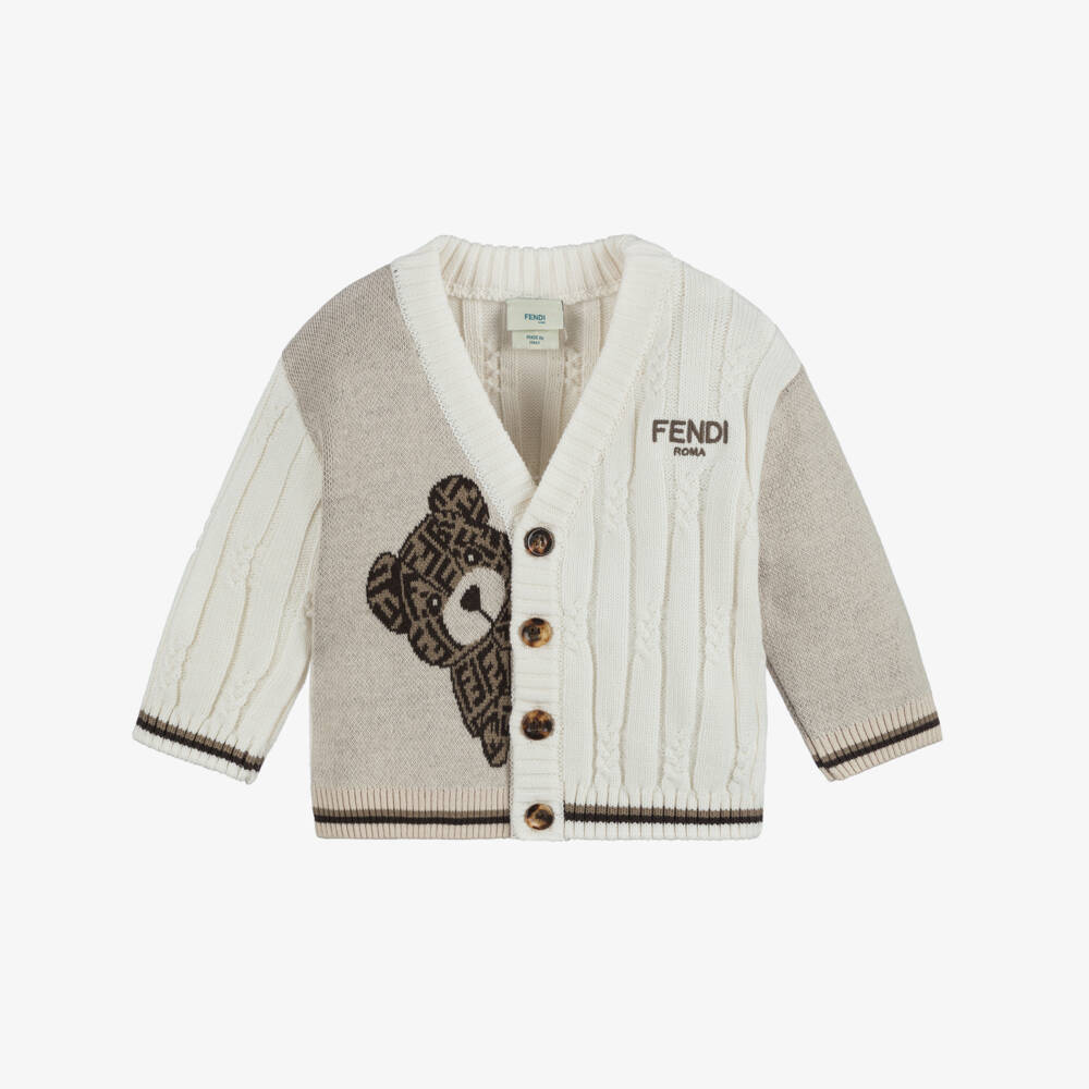 Fendi-Кардиган кремово-бежевый с мишкой Тедди для мальчиков | Childrensalon