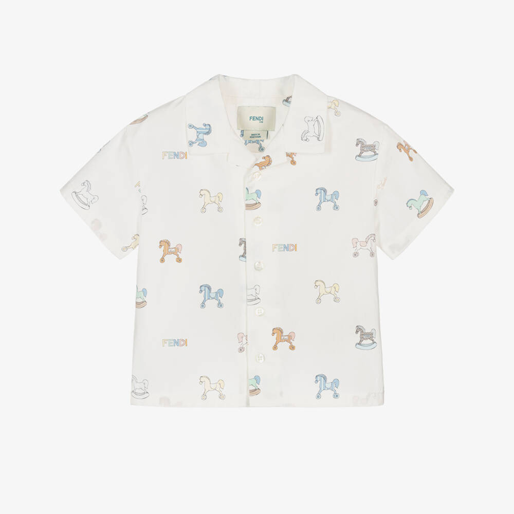 Fendi-Boys Ivory Cotton Rocking Horse Print Shirt | Childrensalon
