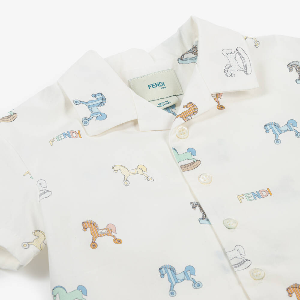 Fendi-Boys Ivory Cotton Rocking Horse Print Shirt | Childrensalon