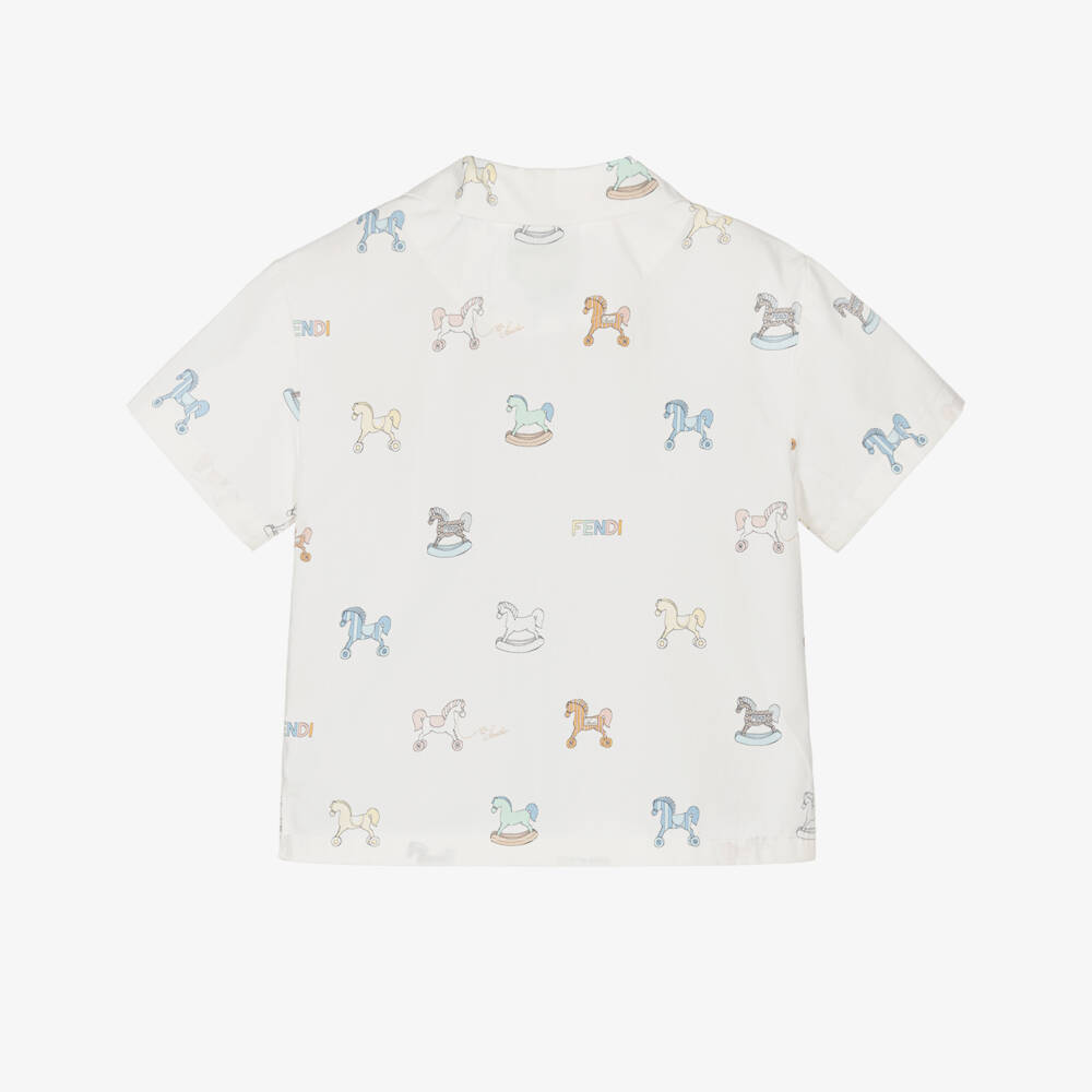 Fendi-Boys Ivory Cotton Rocking Horse Print Shirt | Childrensalon
