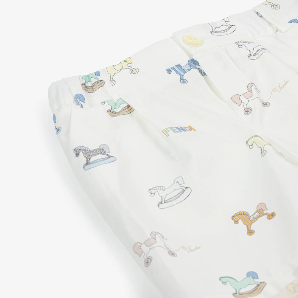 Fendi-Boys Ivory Cotton Rocking Horse Print Shorts | Childrensalon