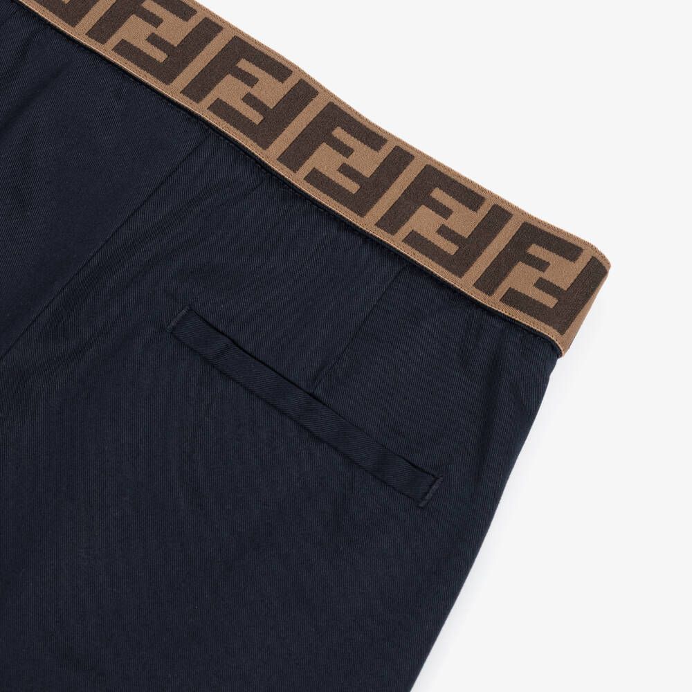 Fendi-Шорты синие из хлопкового габардина для мальчиков | Childrensalon