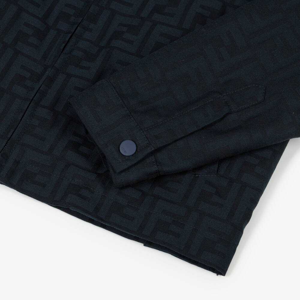 Fendi-جاكيت قطن جاكار بشعار FF لون كحلي للأولاد | Childrensalon