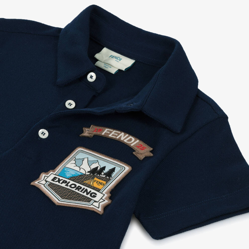 Fendi-قميص بولو قطن لون كحلي للأولاد | Childrensalon