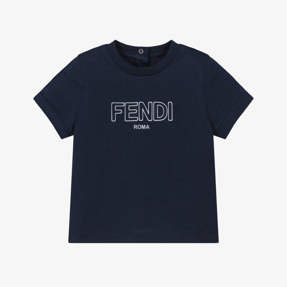 Fendi-Футболка синяя из хлопка с объемным логотипом для мальчиков | Childrensalon