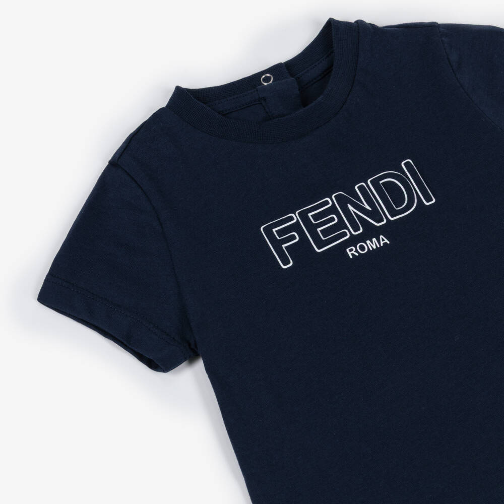 Fendi-Футболка синяя из хлопка с объемным логотипом для мальчиков | Childrensalon