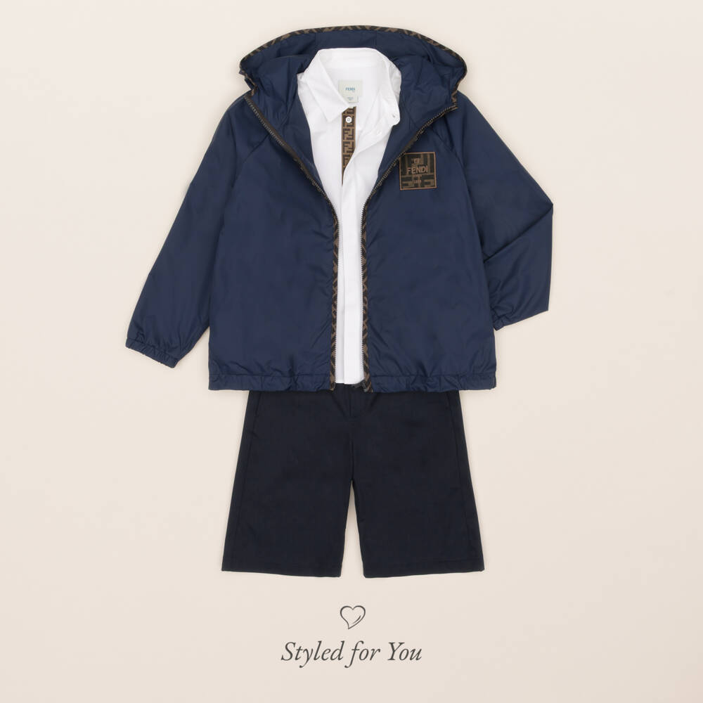 Fendi-جاكيت بهودي وشعار FF لون كحلي للأولاد | Childrensalon