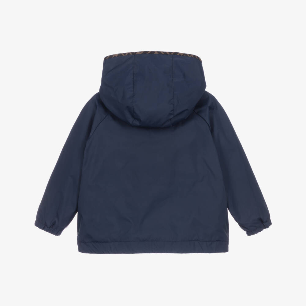 Fendi-Boys Navy Blue Hooded Jacket with FF Logo | Childrensalon