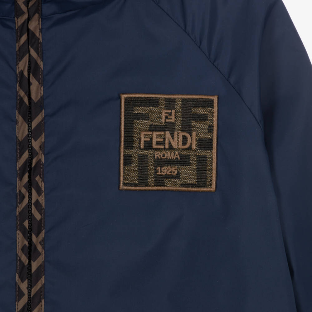 Fendi-Boys Navy Blue Hooded Jacket with FF Logo | Childrensalon