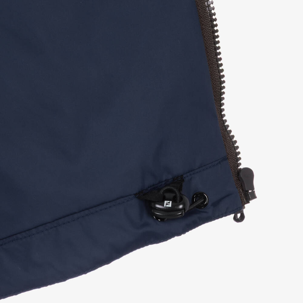 Fendi-Boys Navy Blue Hooded Jacket with FF Logo | Childrensalon