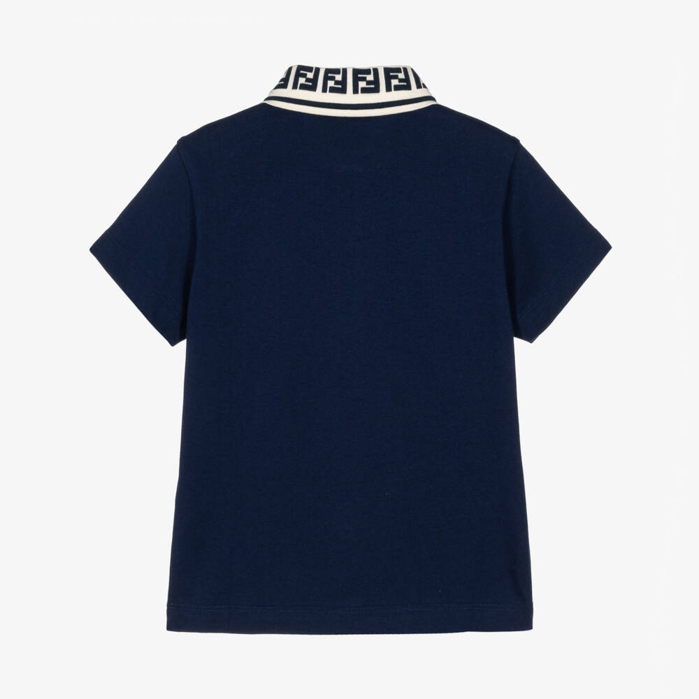 Fendi-Boys Navy Polo Shirt with FF Logo Collar | Childrensalon