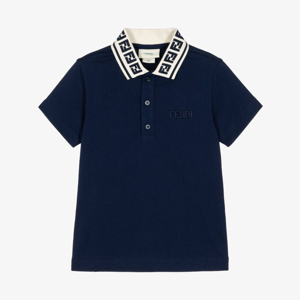 Fendi-Boys Navy Polo Shirt with FF Logo Collar | Childrensalon