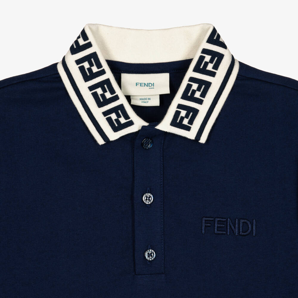 Fendi-Boys Navy Polo Shirt with FF Logo Collar | Childrensalon