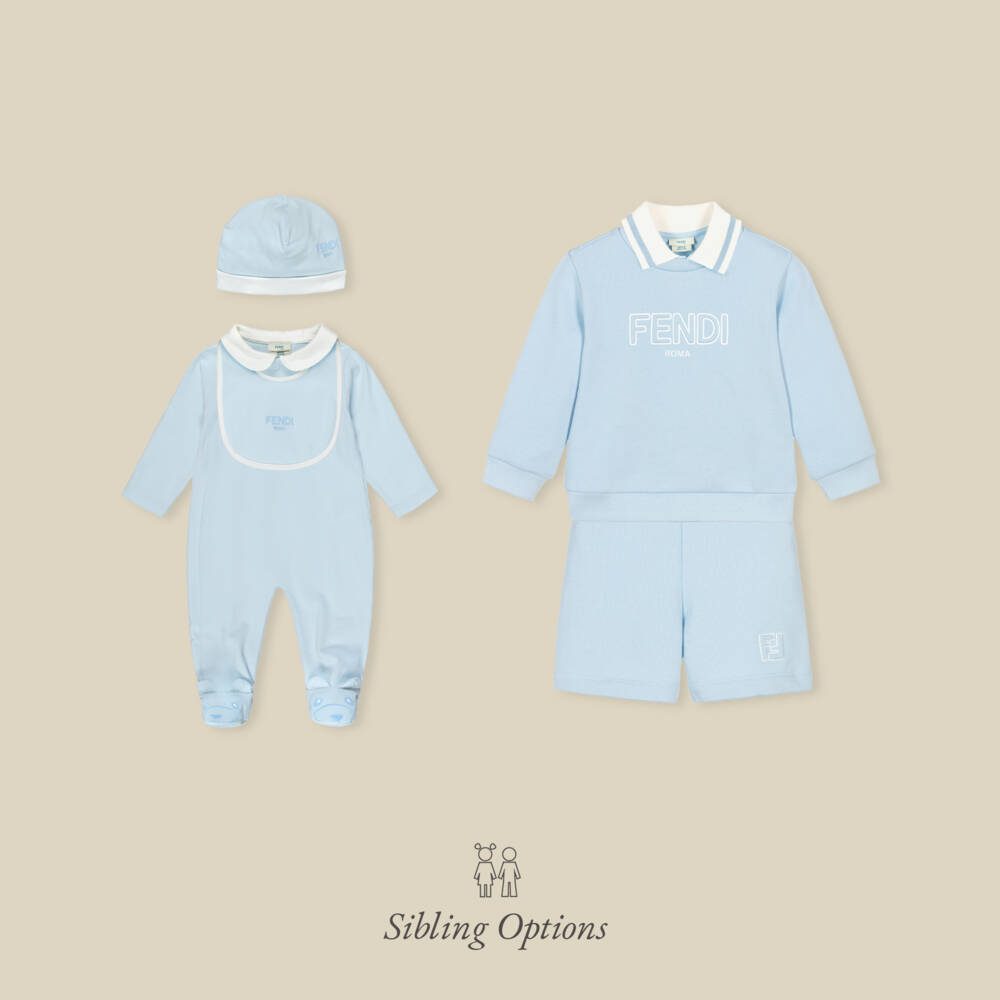 Fendi-Boys Pale Blue Cotton Jersey Polo Shirt with FF Logo | Childrensalon