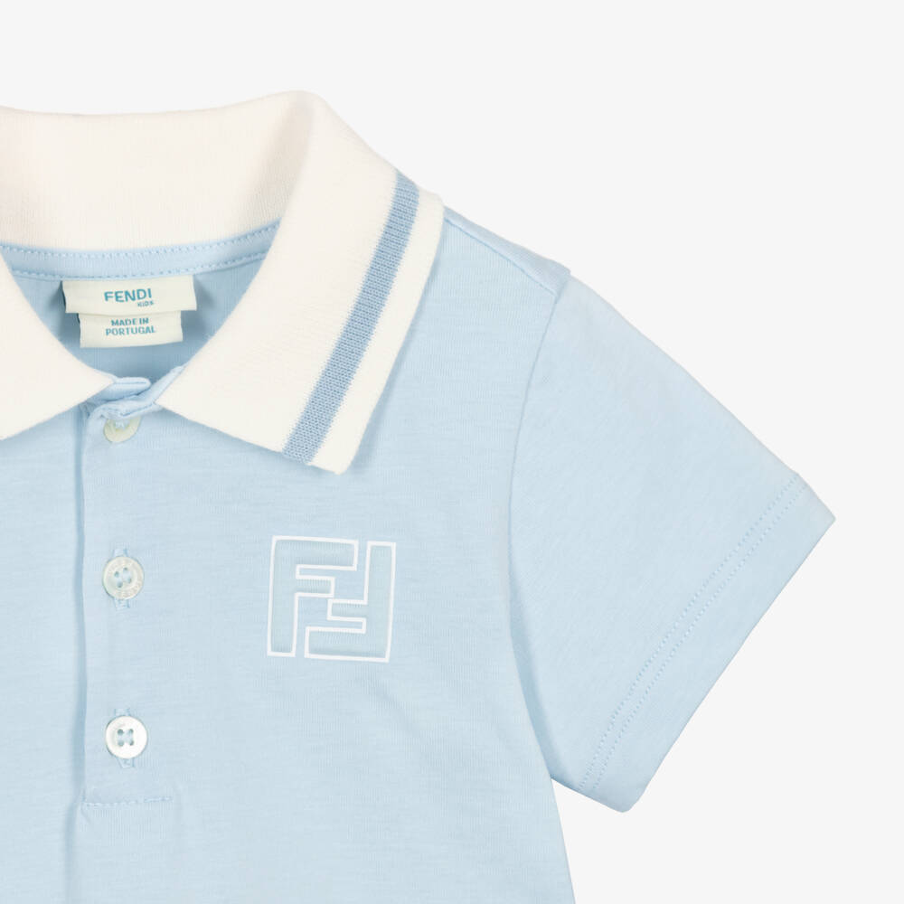 Fendi-Рубашка поло голубая из хлопкового трикотажа FF для мальчиков | Childrensalon