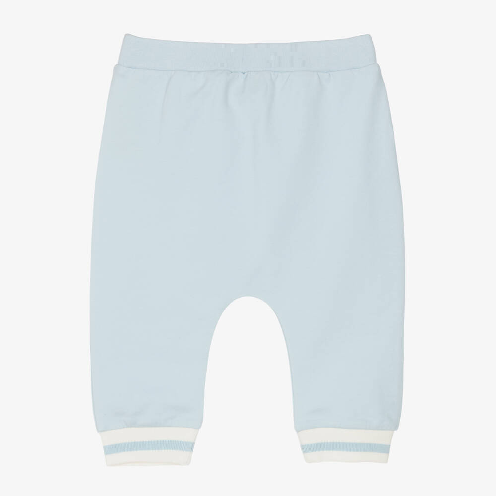 Fendi-Boys Pale Blue Cotton Joggers with Striped Cuffs | Childrensalon