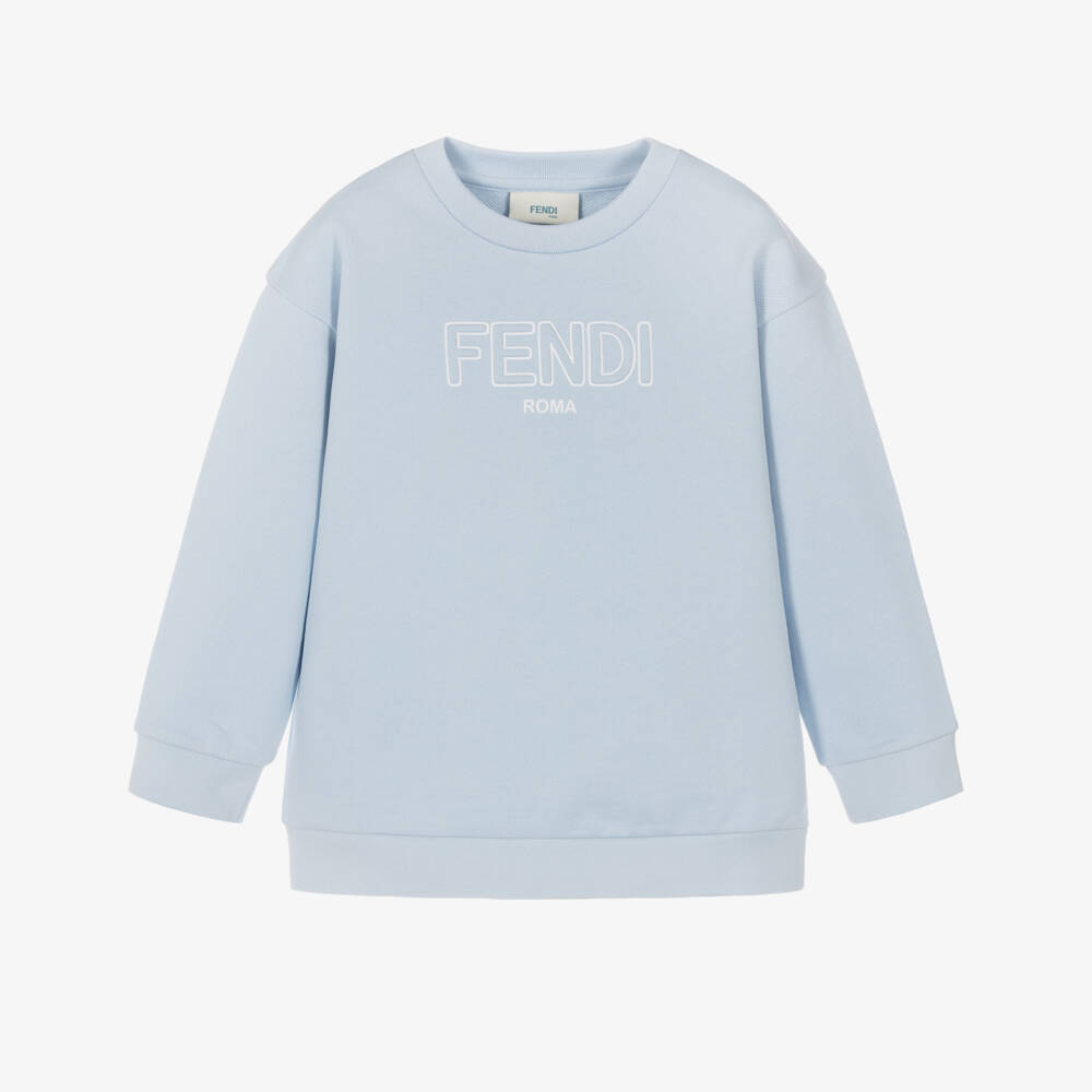Fendi-سويتشيرت قطن بشعار مبطن لون أزرق فاتح للأولاد | Childrensalon