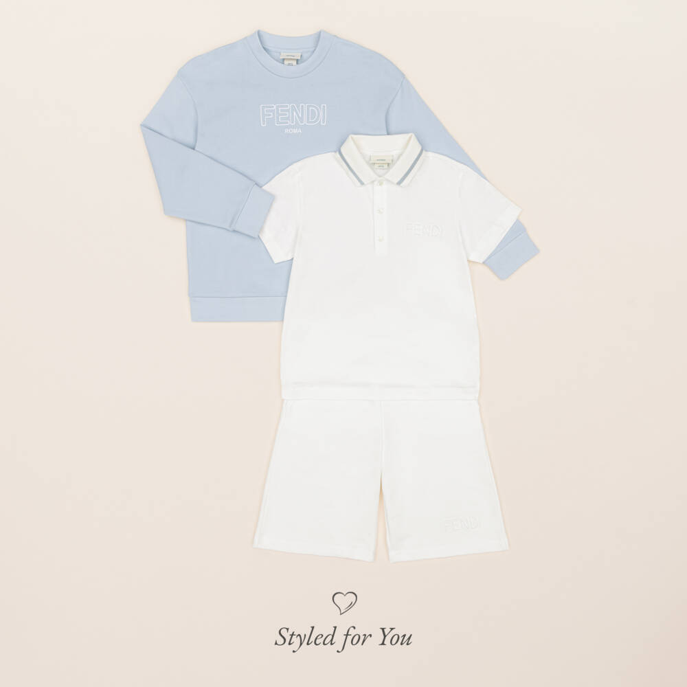 Fendi-Свитшот голубой из хлопка с объемным логотипом для мальчиков | Childrensalon