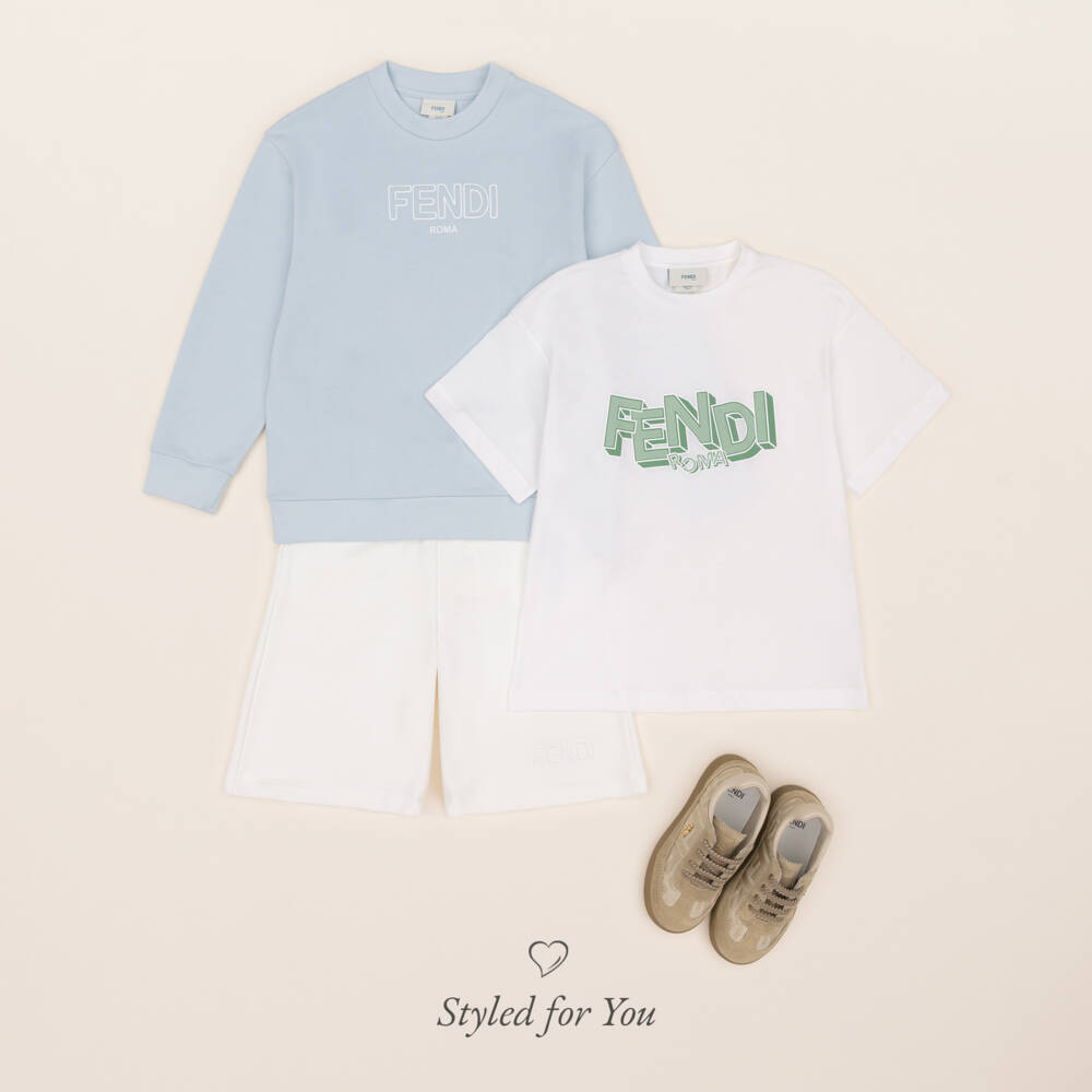 Fendi-Свитшот голубой из хлопка с объемным логотипом для мальчиков | Childrensalon