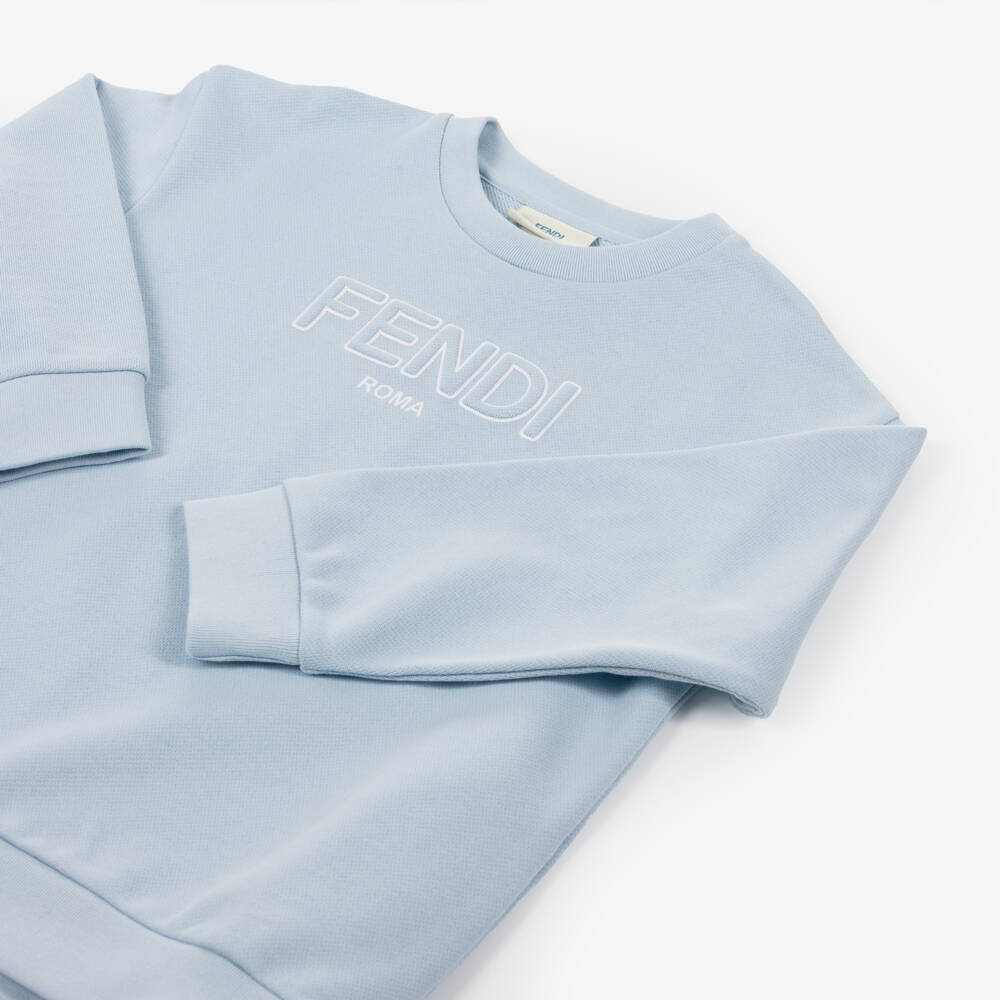 Fendi-Boys Pale Blue Cotton Padded Logo Sweatshirt | Childrensalon