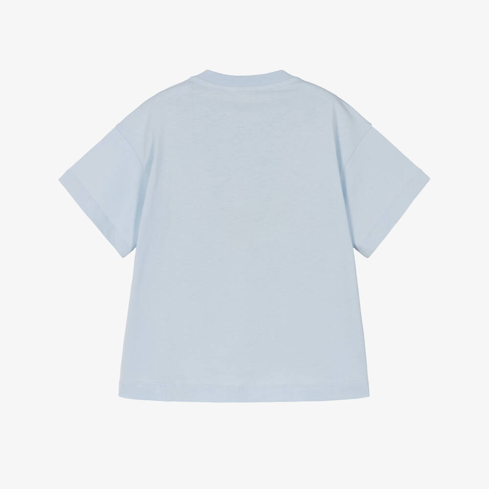 Fendi-Boys Pale Blue Cotton Padded Logo T-Shirt | Childrensalon
