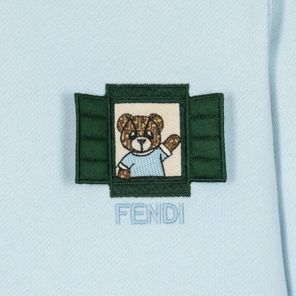 Fendi-Boys Pale Blue Cotton Sweatshirt with Fendi Bear | Childrensalon