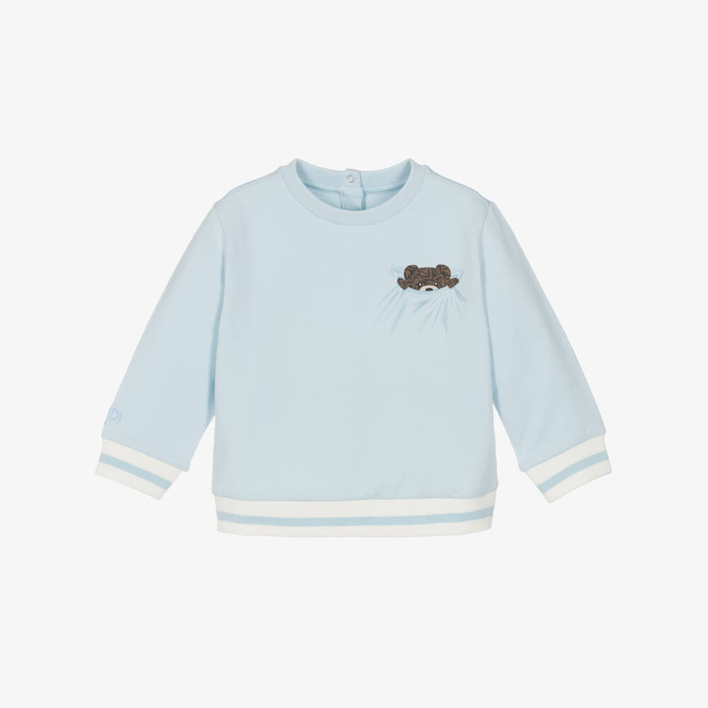 Fendi-Boys Pale Blue Fendi Bear Cotton Sweatshirt | Childrensalon