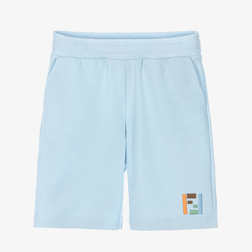 Fendi-Boys Pale Blue FF Logo Jersey Shorts | Childrensalon