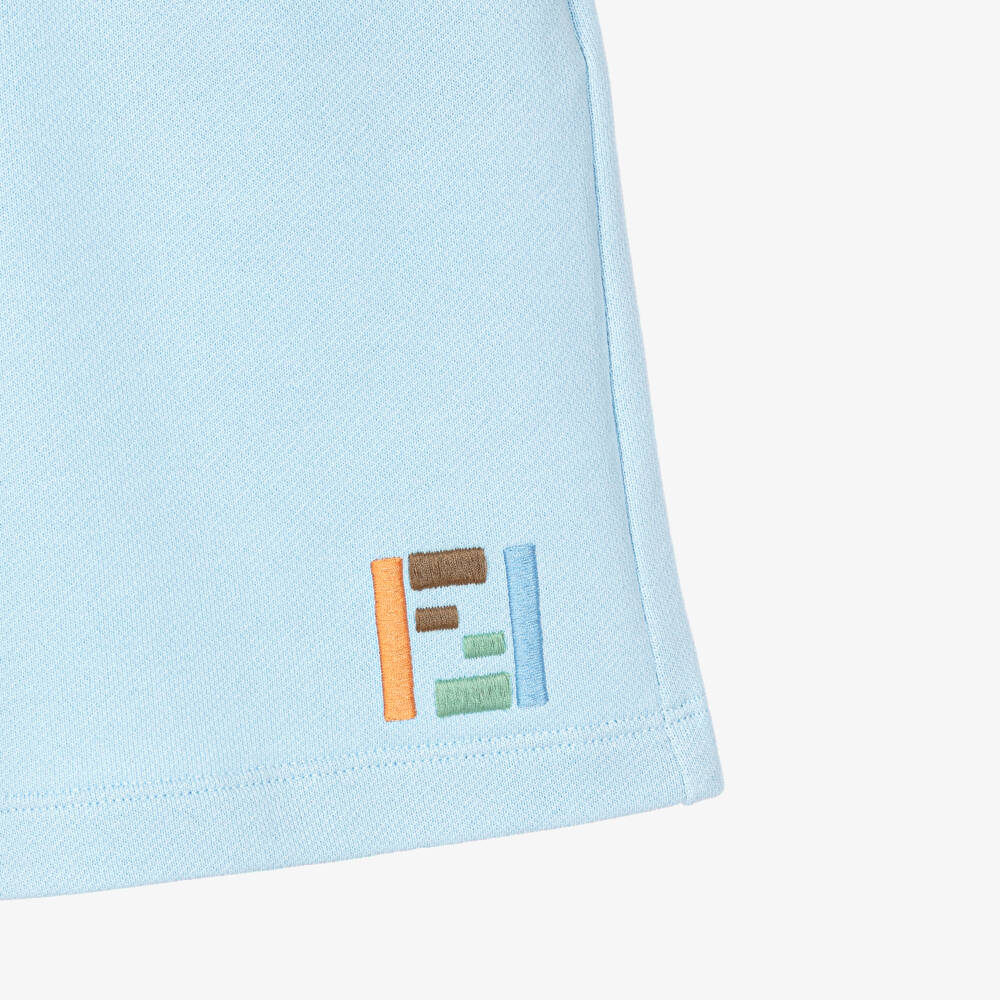 Fendi-Boys Pale Blue FF Logo Jersey Shorts | Childrensalon