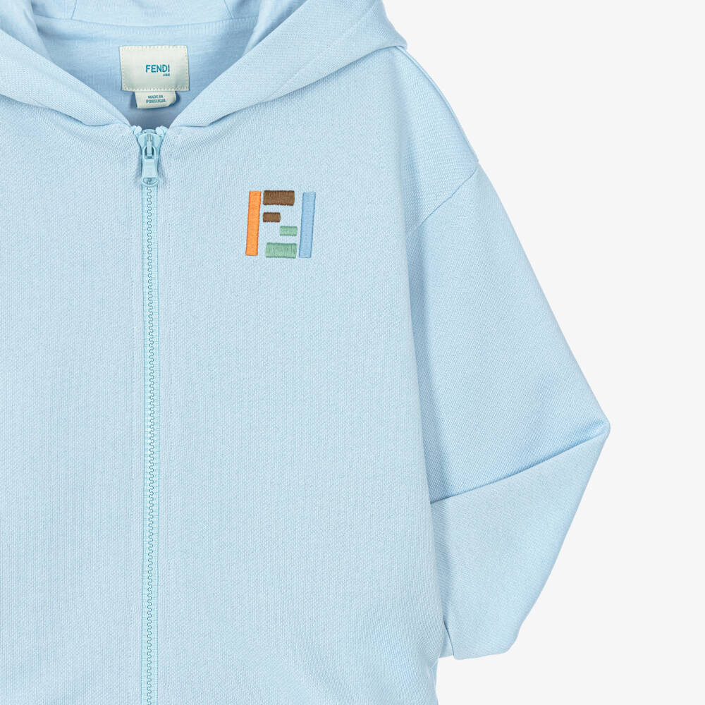 Fendi-Boys Pale Blue FF Logo Jersey Zip-Up Top | Childrensalon