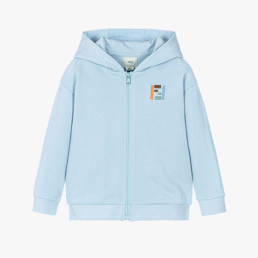 Fendi-Boys Pale Blue FF Logo Jersey Zip-Up Top | Childrensalon