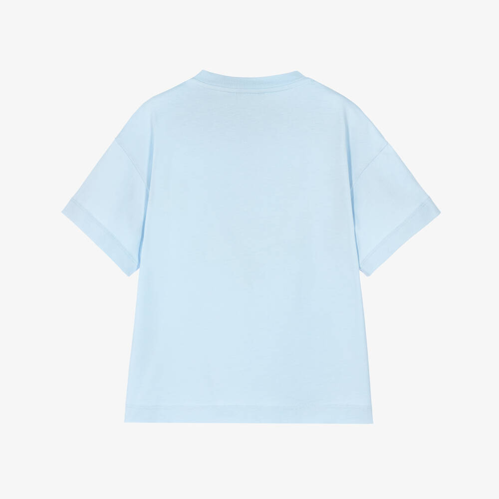 Fendi-Boys Pale Blue T-Shirt with Logo Embroidery | Childrensalon